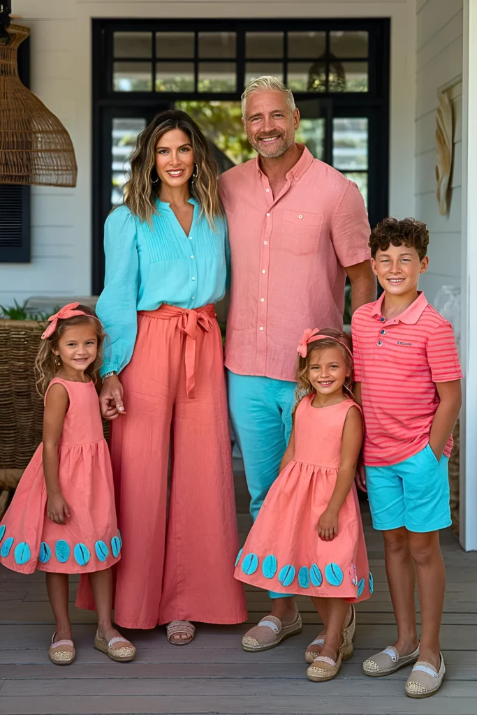 Spring Family Pictures Coral & Aqua Coastal Outfits