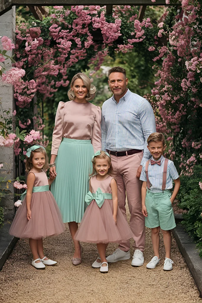 Spring Family Pictures Dusty Rose & Mint English Garden Party Outfits