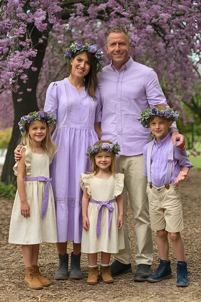 Spring Family Pictures Lavender & Cream Vintage Cottage Outfits