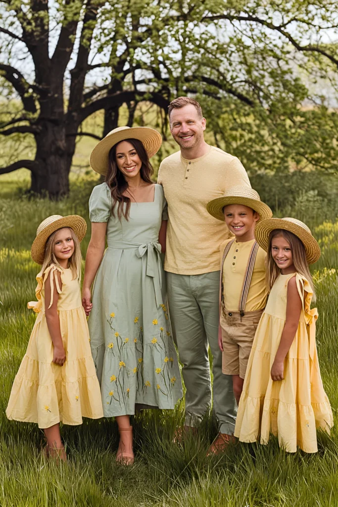 Spring Family Pictures Sage & Buttercup Yellow Meadowland Outfits