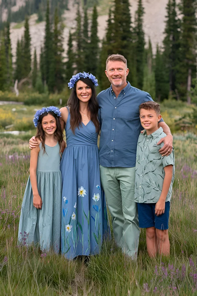 Spring Family Pictures Slate Blue & Sage Mountain Meadow Outfits