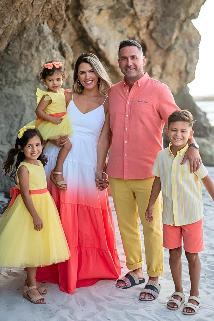 Spring Family Pictures Sunrise Yellow & Coral Charm Outfits