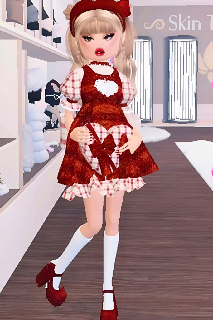 Valentine's Day Dress To Impress Burgundy & Gingham Pinafore Outfit