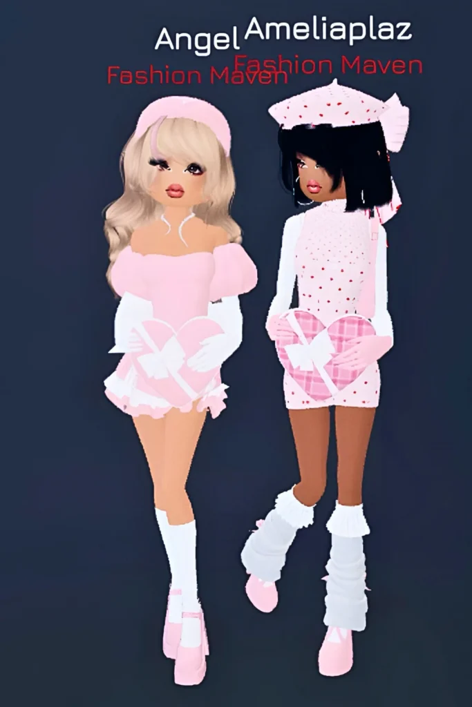 Valentine's Day Dress To Impress Fashion Maven Duo in Sweet Pink and White Outfit