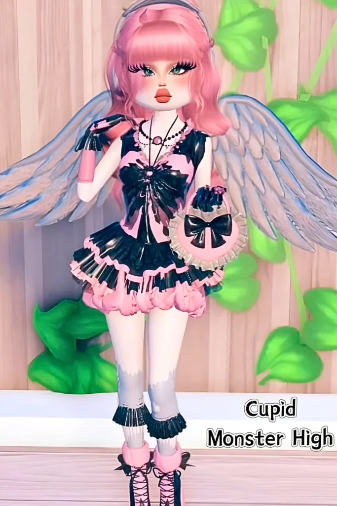 Valentine's Day Dress To Impress Gothic Cupid Angel in Pink and Black Outfit