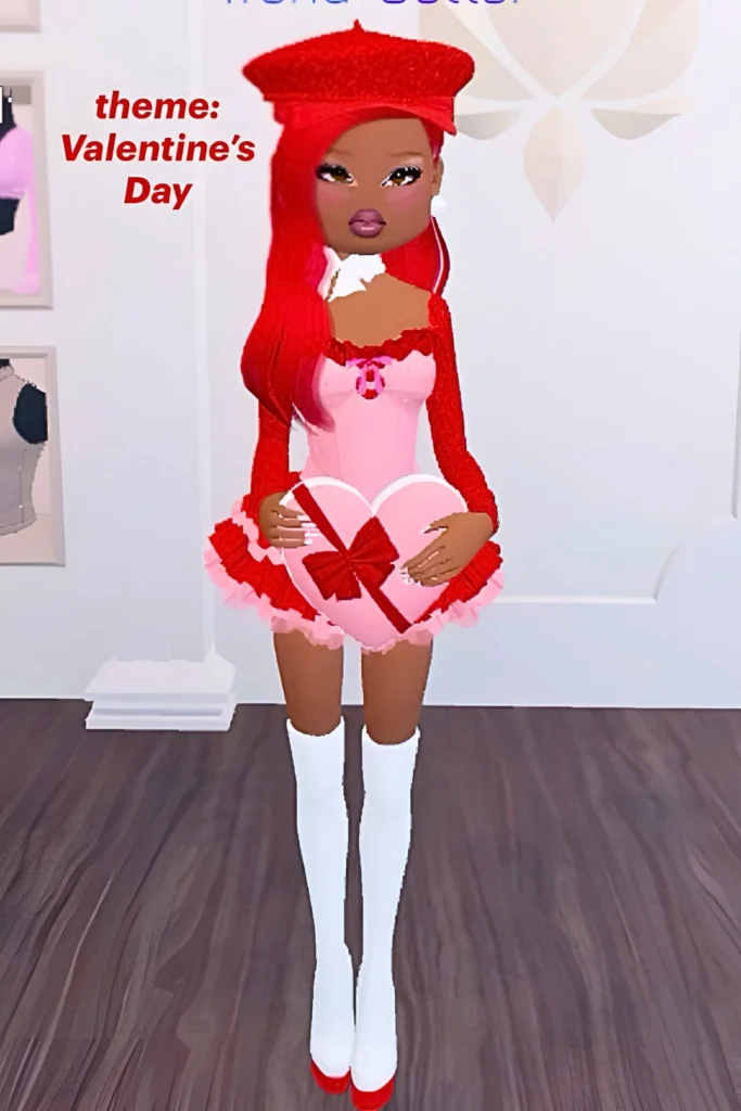 Valentine's Day Dress To Impress Red Beret & Pink Ruffles Outfit