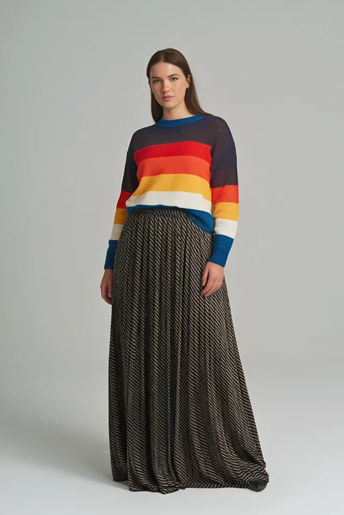 Artsy Brooklyn Gal Colorblock Sweater and Patterned Maxi Skirt Spring Style