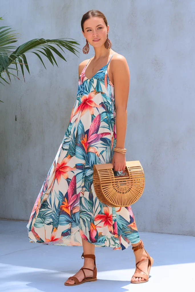 Bali Jungle Printed Silk Maxi Dress Spring Outfit