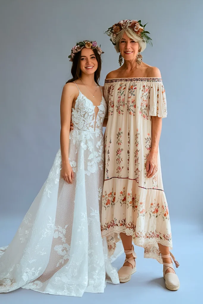 Boho Chic Floral Embroidered Maxi Mother of the Bride Dress