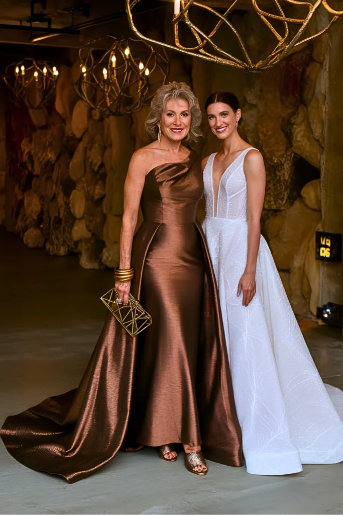 Bronze Hammered Satin Mother of the Bride Dress