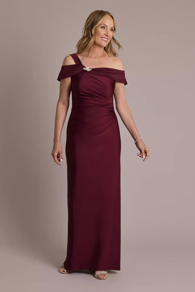 Burgundy Off-the-Shoulder Power Stretch Sheath Dress