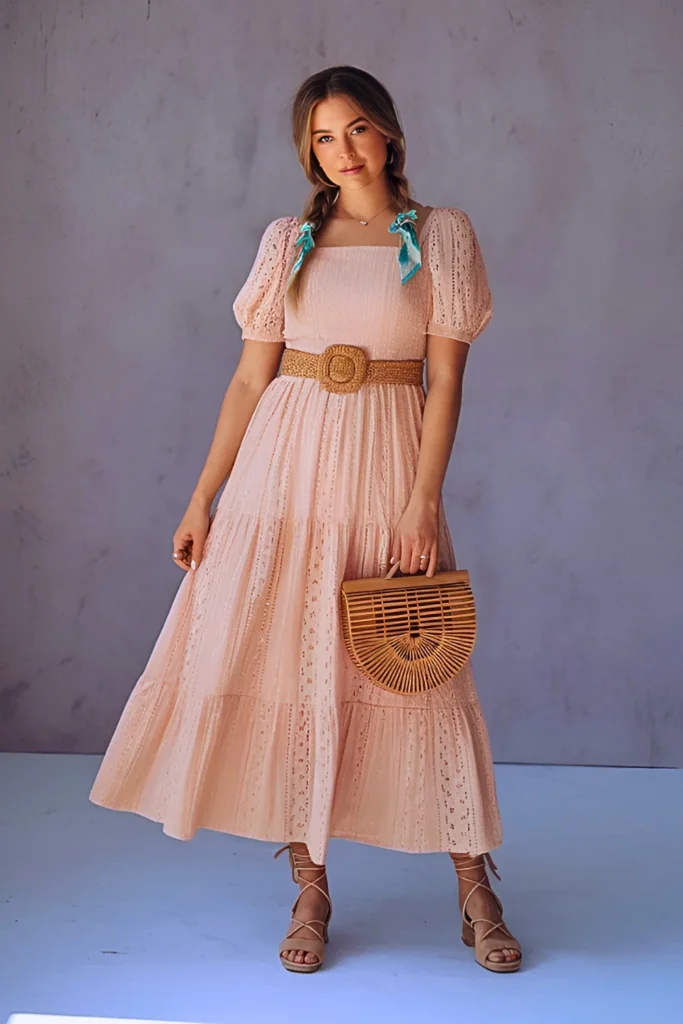 Casual Eyelet Lace Tiered Maxi Spring Dress