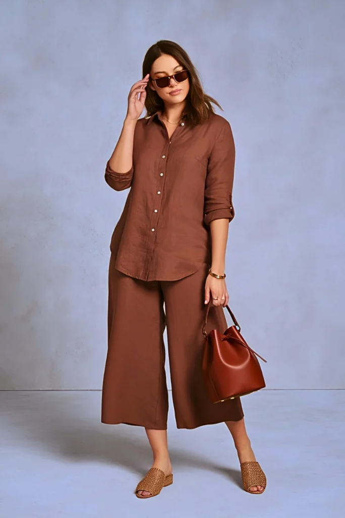 Casual Linen Shirt and Culottes Spring Outfit