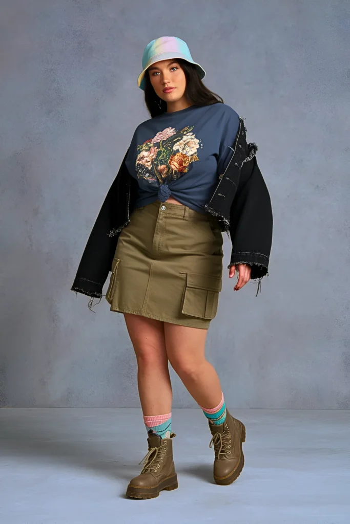 Casual Oversized Graphic Tee and Cargo Skirt Spring Outfit