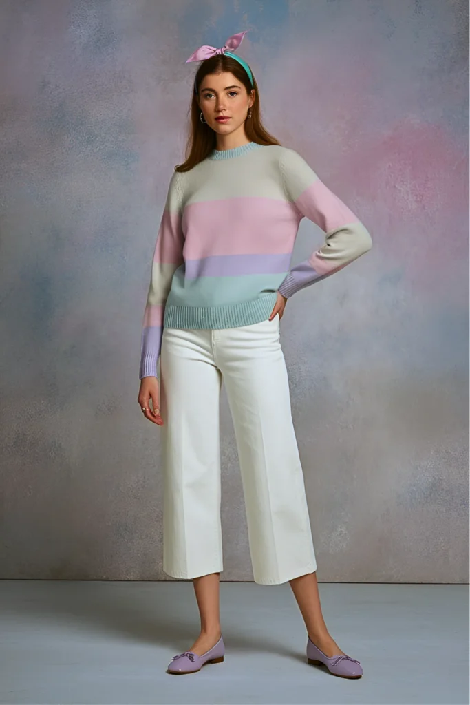 Casual Pastel Color Block Sweater and Capri Pants Easter Outfit