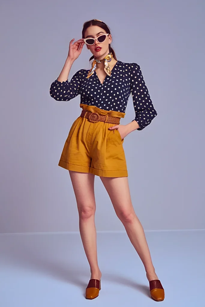 Casual Polka Dot Blouse and Paperbag Waist Shorts Easter Outfit