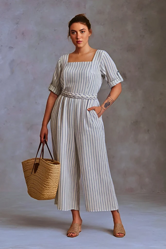 Casual Striped Linen Jumpsuit Spring Dress