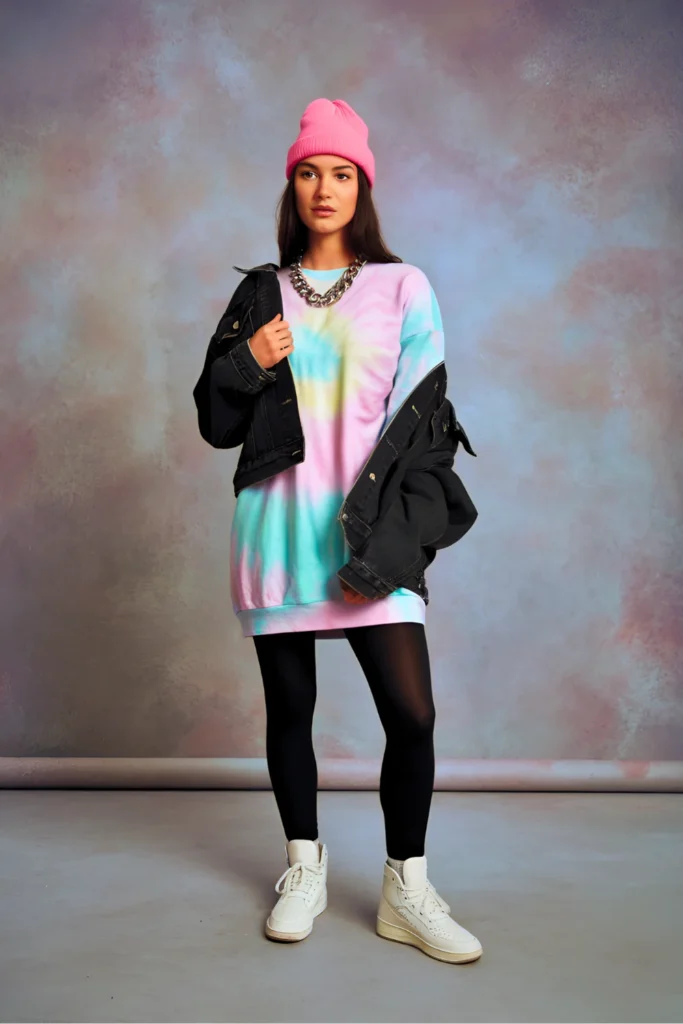 Casual Tie-Dye Sweatshirt Dress and Leggings Easter Outfit