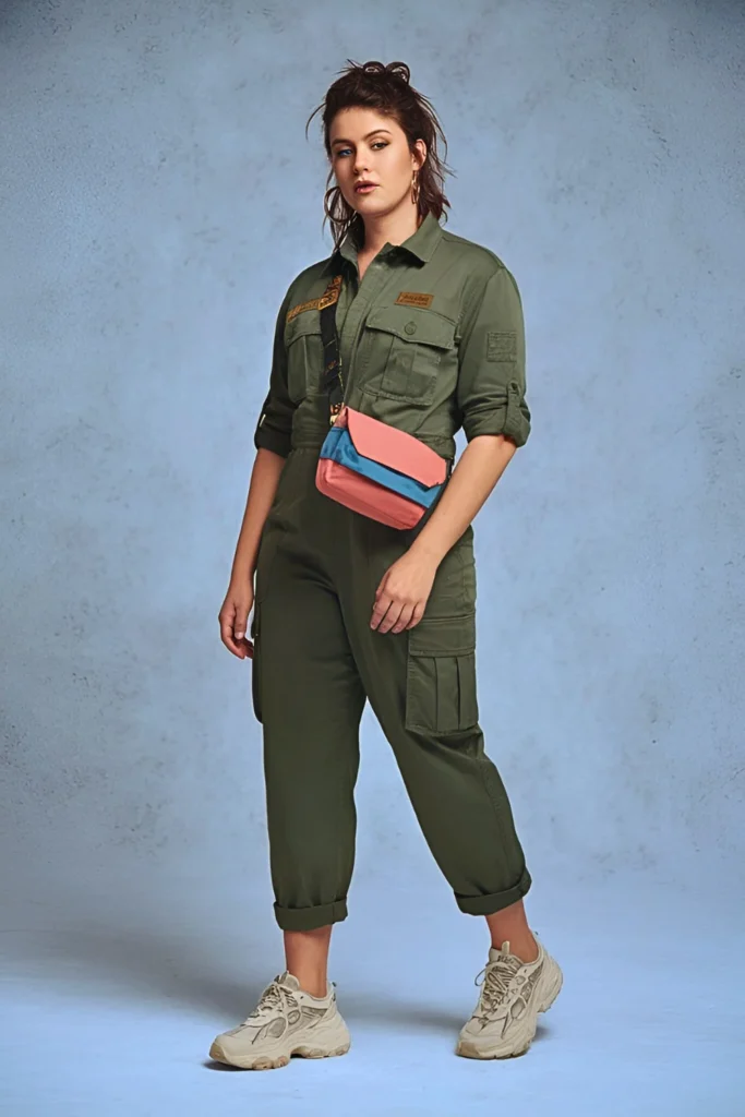 Casual Utility Jumpsuit and Sneakers Spring Outfit