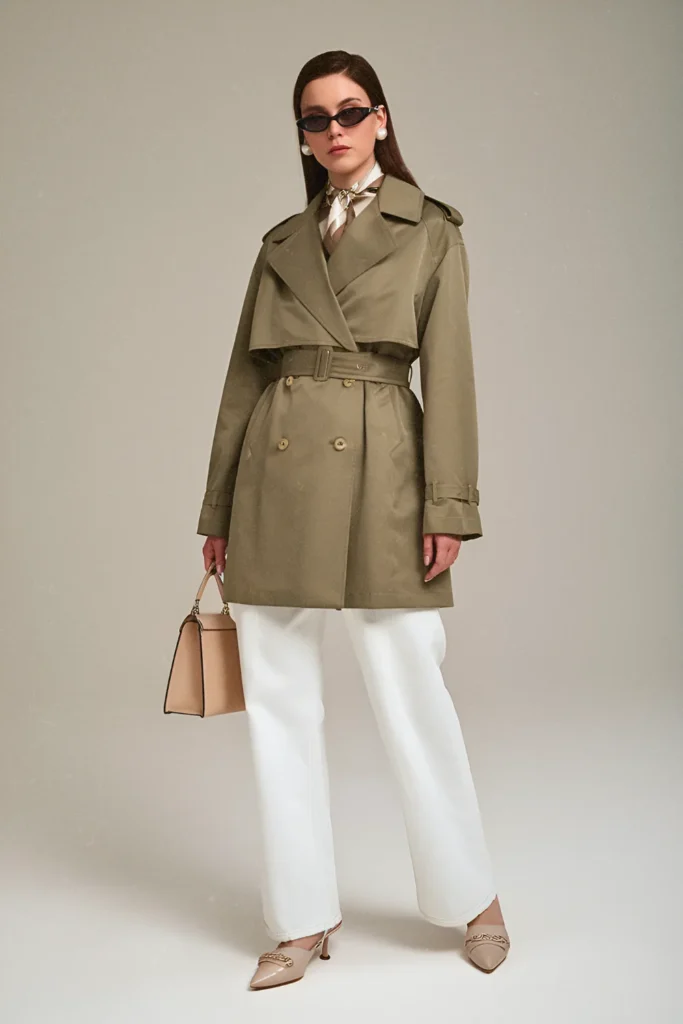 Chic Uptown Girl Belted Trench Coat and White Jeans Spring Look