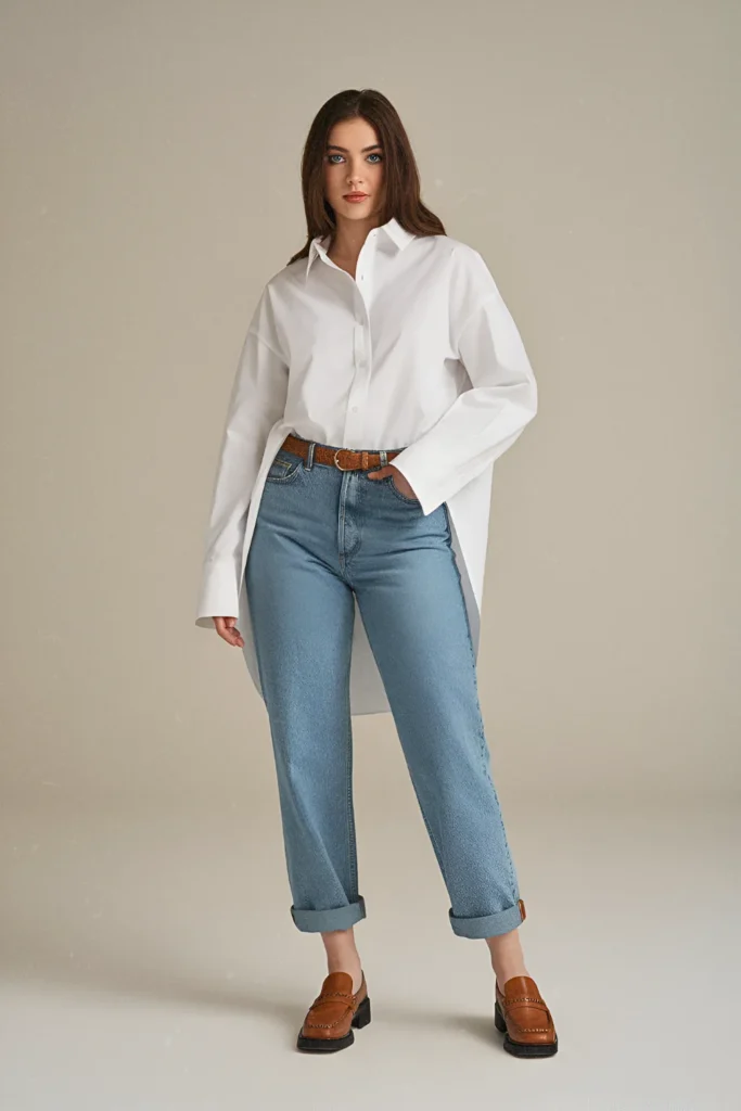 Classic NYC Cool Oversized White Button-Down and Straight-Leg Jeans Spring Outfit