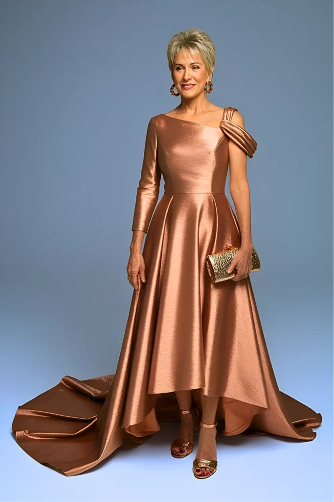 Copper Lamé Plissé Mother of the Bride Dress