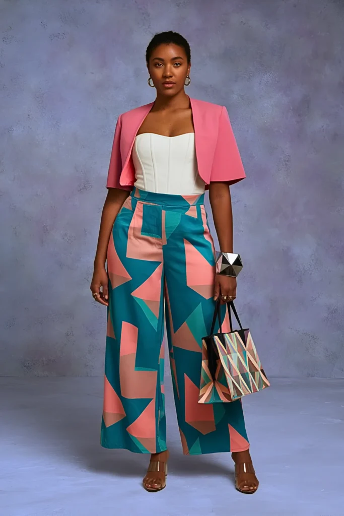 Cute Geometric Print Wide-Leg Pants Spring Outfit