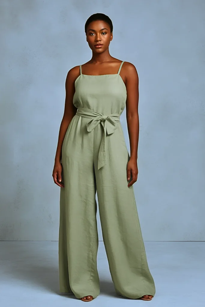 Cute Sage Green Linen Jumpsuit Spring Outfit