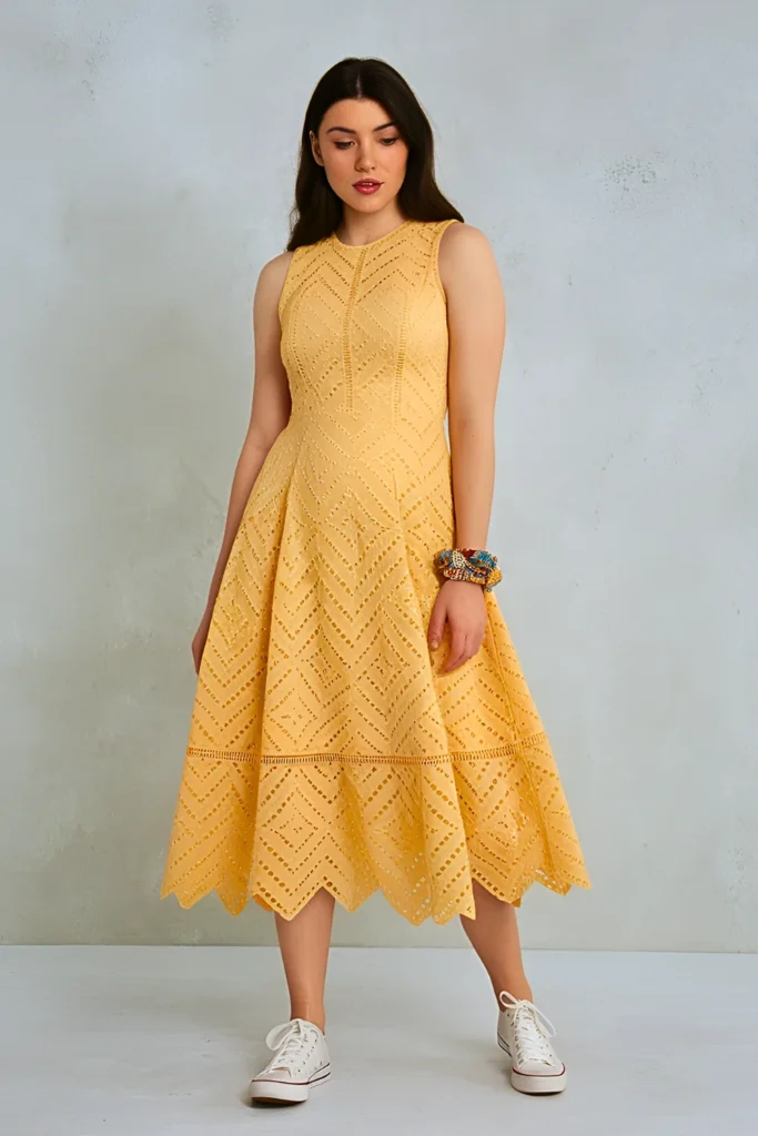 Cute Yellow Eyelet Lace Sundress Spring Outfit