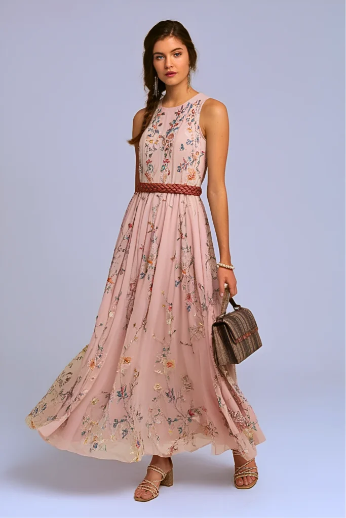 Easter Floral Embroidered Maxi Dress Church Outfit