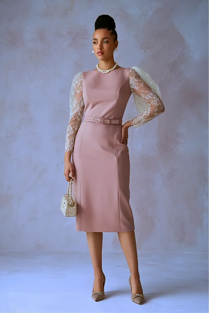 Easter Pastel Lace Sleeve Sheath Dress Church Outfit