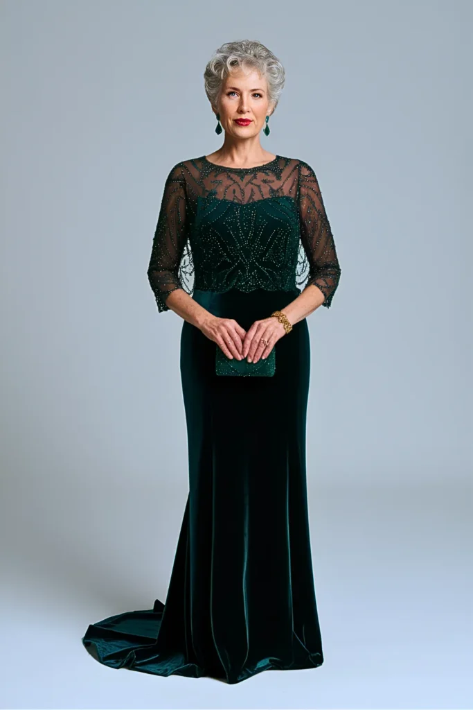 Emerald Velvet Opera Cape Mother of the Bride Dress