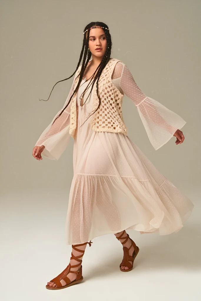 Ethereal Earth Goddess Maxi Dress and Gladiator Sandals Spring Look