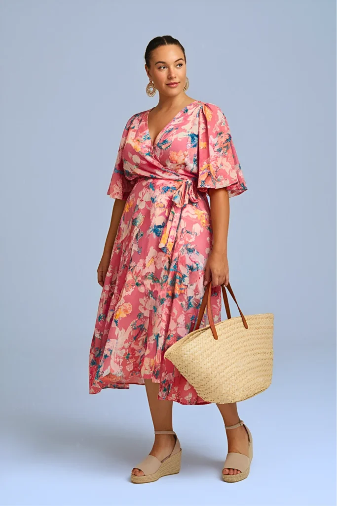 Floral Wrap Dress with Espadrille Wedges Spring Outfit