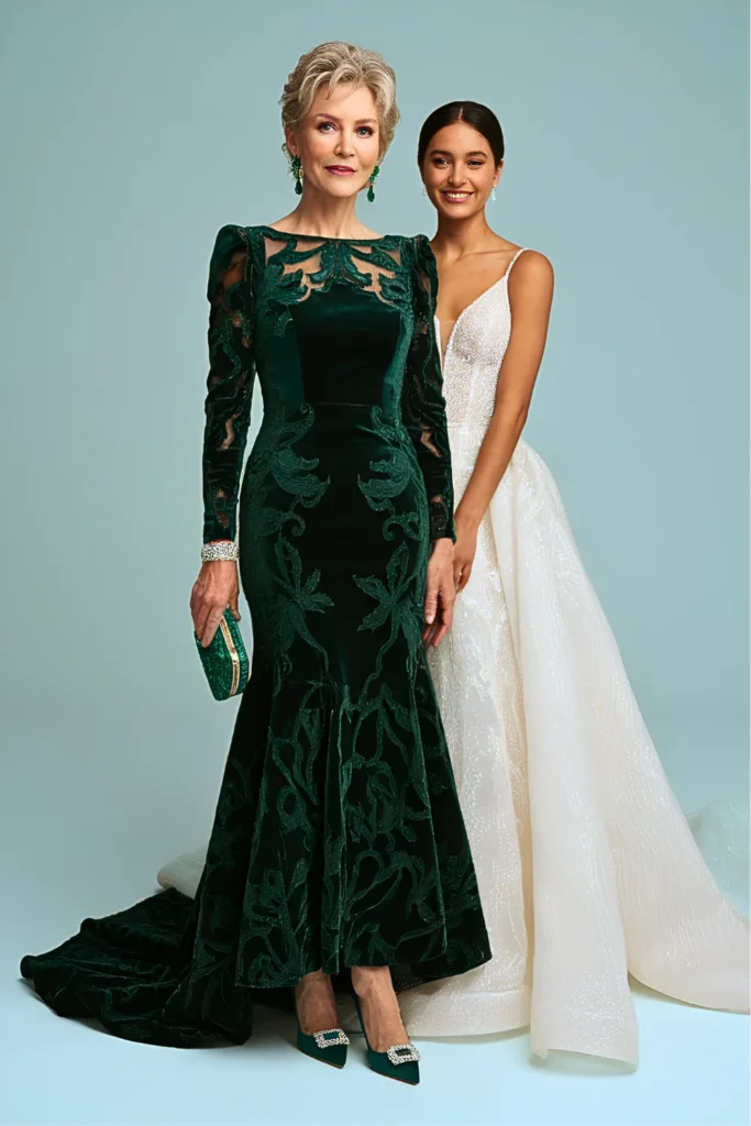 Forest Green Devore Velvet Mother of the Bride Dress