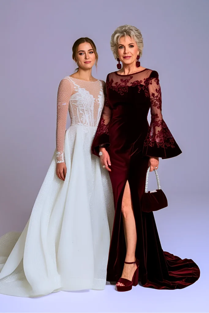 Garnet Velvet Burnout Mother of the Bride Dress