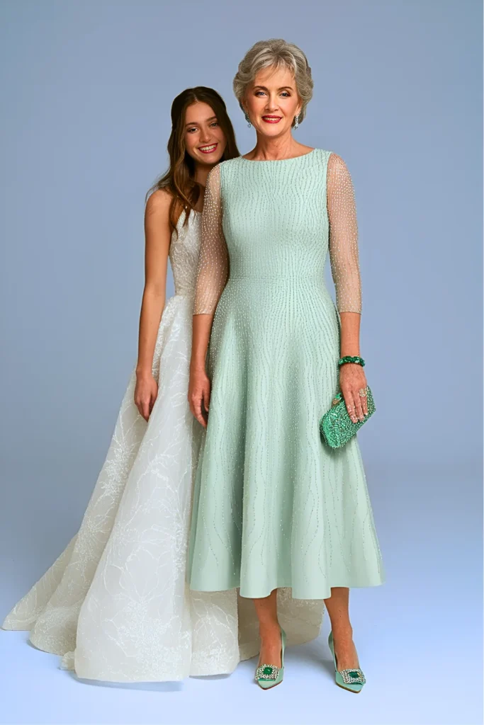 Jade Tea-Length Overlay Mother of the Bride Dress