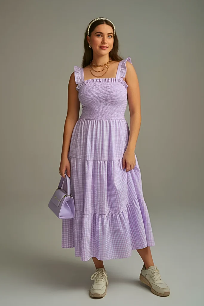 Lavender Gingham Smocked Bodice Midi Sundress Easter Outfit