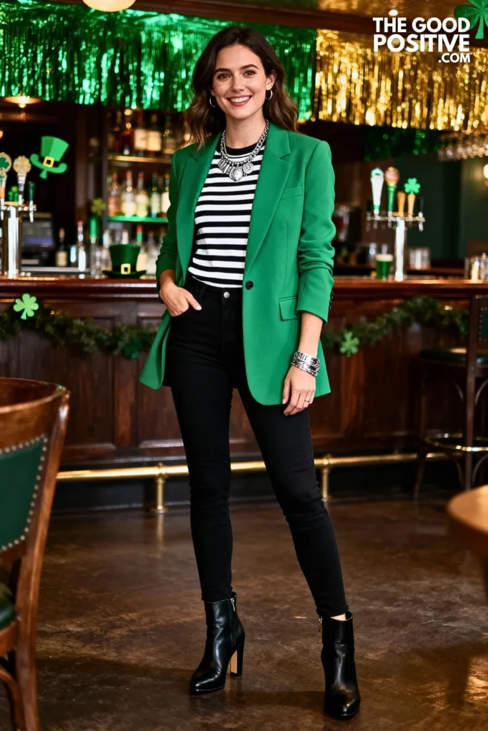 Lime Green Blazer With Striped Tee