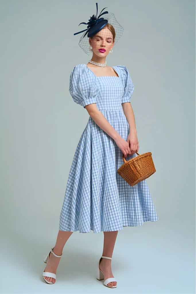 London Afternoon Tea Gingham Midi Dress Spring Outfit