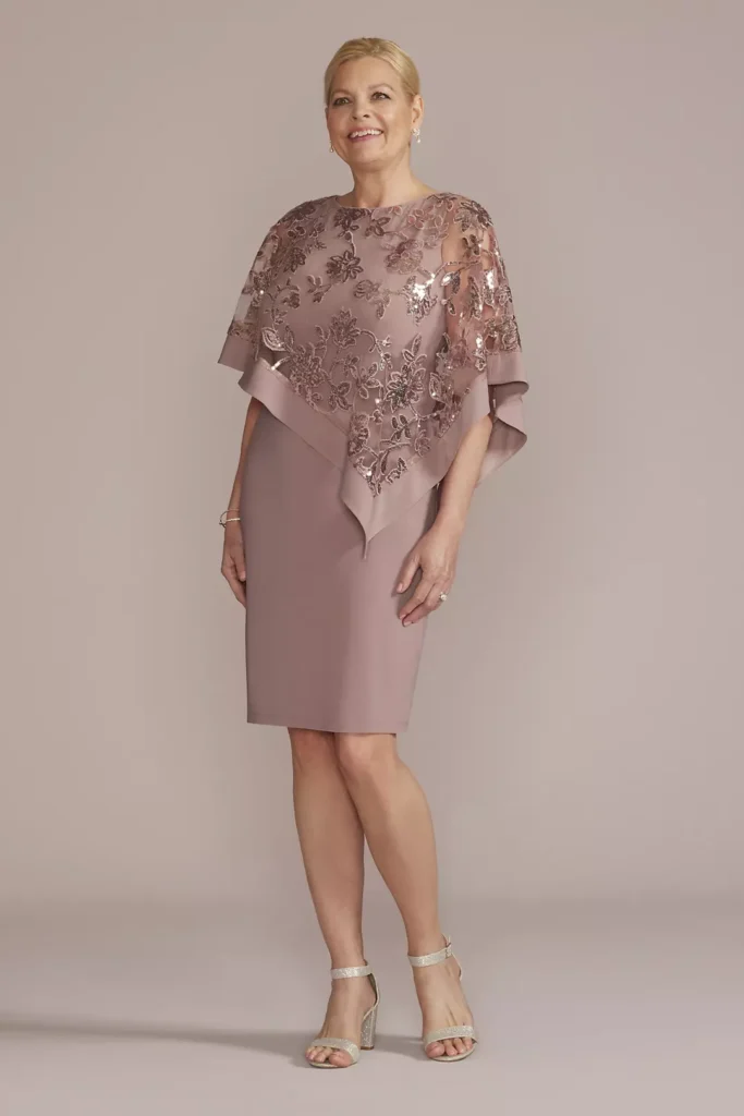 Mauve Short Sequin Capelet Dress