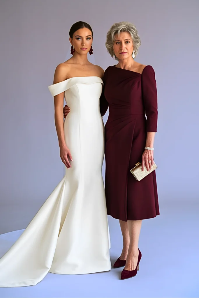 Merlot Stretch Crepe Mother of the Bride Dress