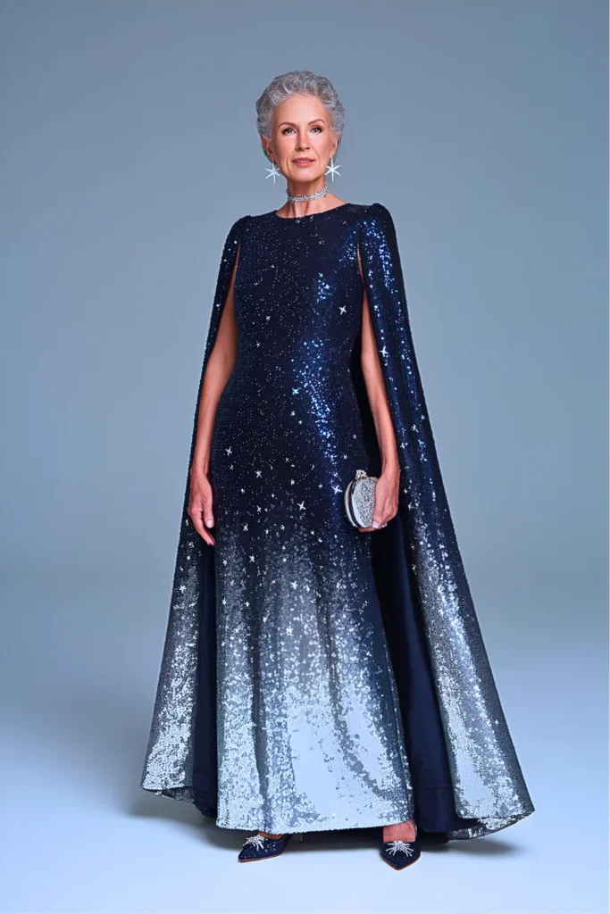 Midnight Galaxy Sequin Mother of the Bride Dress