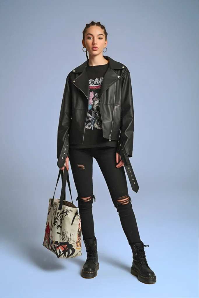 New York City SoHo Leather Moto Jacket Spring Outfit