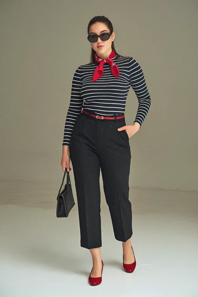 Parisian Chic Breton Stripes and Red Accessories Spring Style