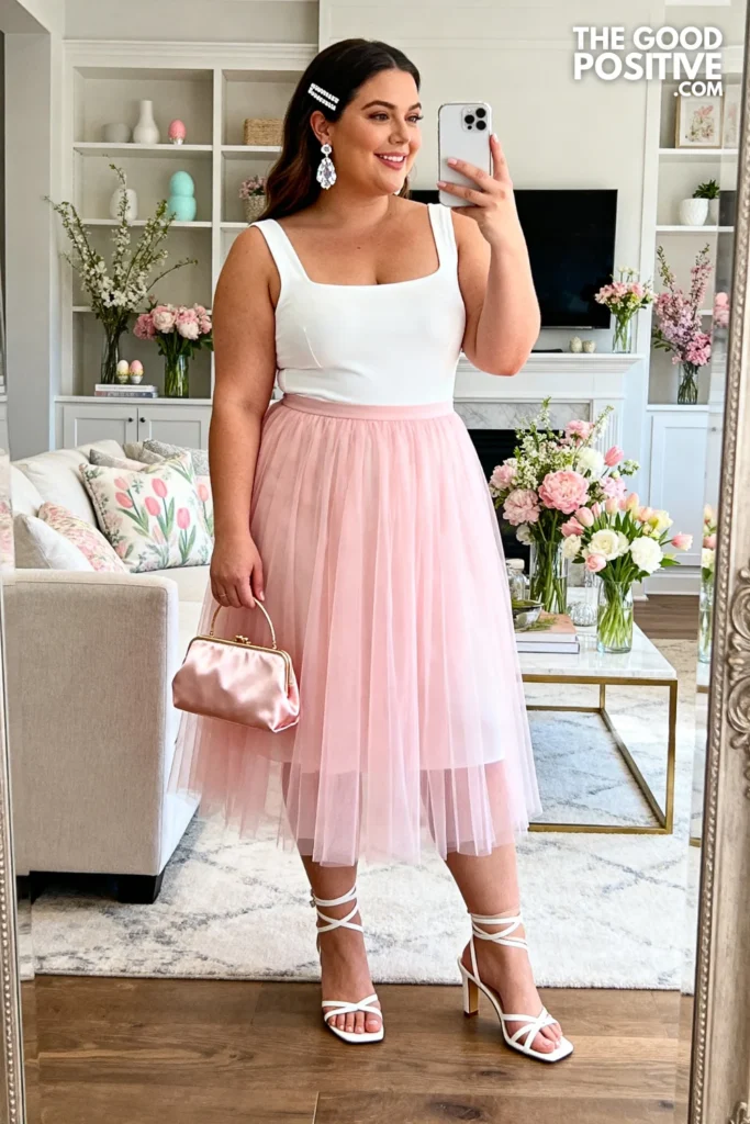 Plus Size Pastel Organza Overlay Skirt With Fitted Bodysuit Easter Outfit