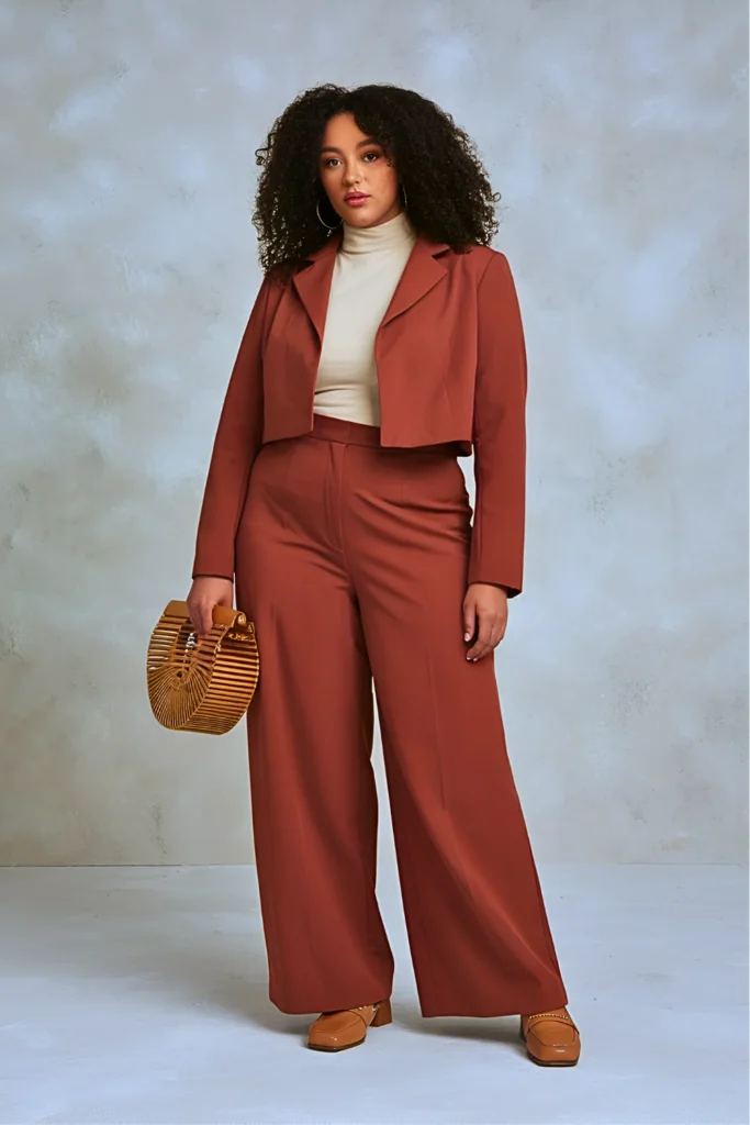 Plus Size Terracotta Wide-Leg Suit Easter Outfit