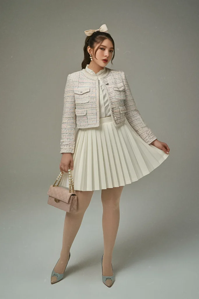 Preppy Gossip Girl Pastel Tweed Jacket and Tennis Skirt Spring Look