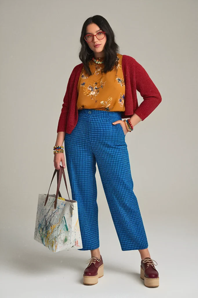 Quirky Art Student Mismatched Patterns and Bold Colors Spring Look