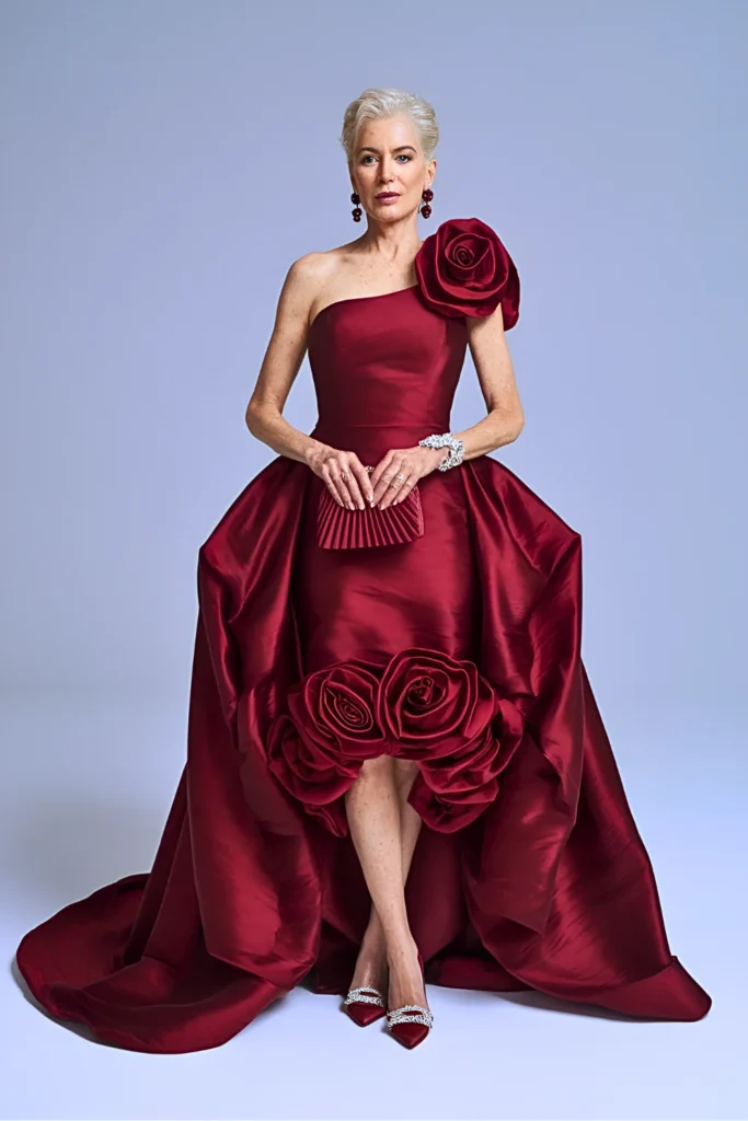 Ruby Sculptural Taffeta Mother of the Bride Dress